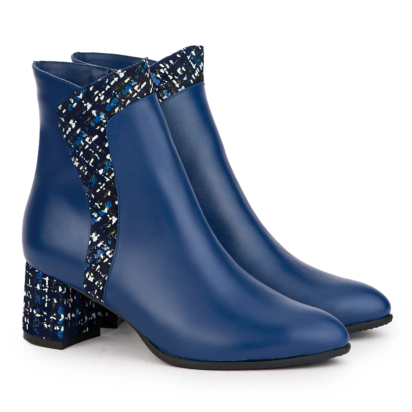 Botine dama din piele naturala bleumarin cu toc gros 6 cm 17176 - Image 4