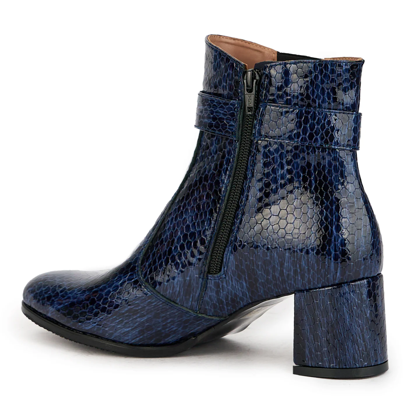 Botine dama din piele naturala bleumarin cu toc gros 6 cm 17328 - Image 2