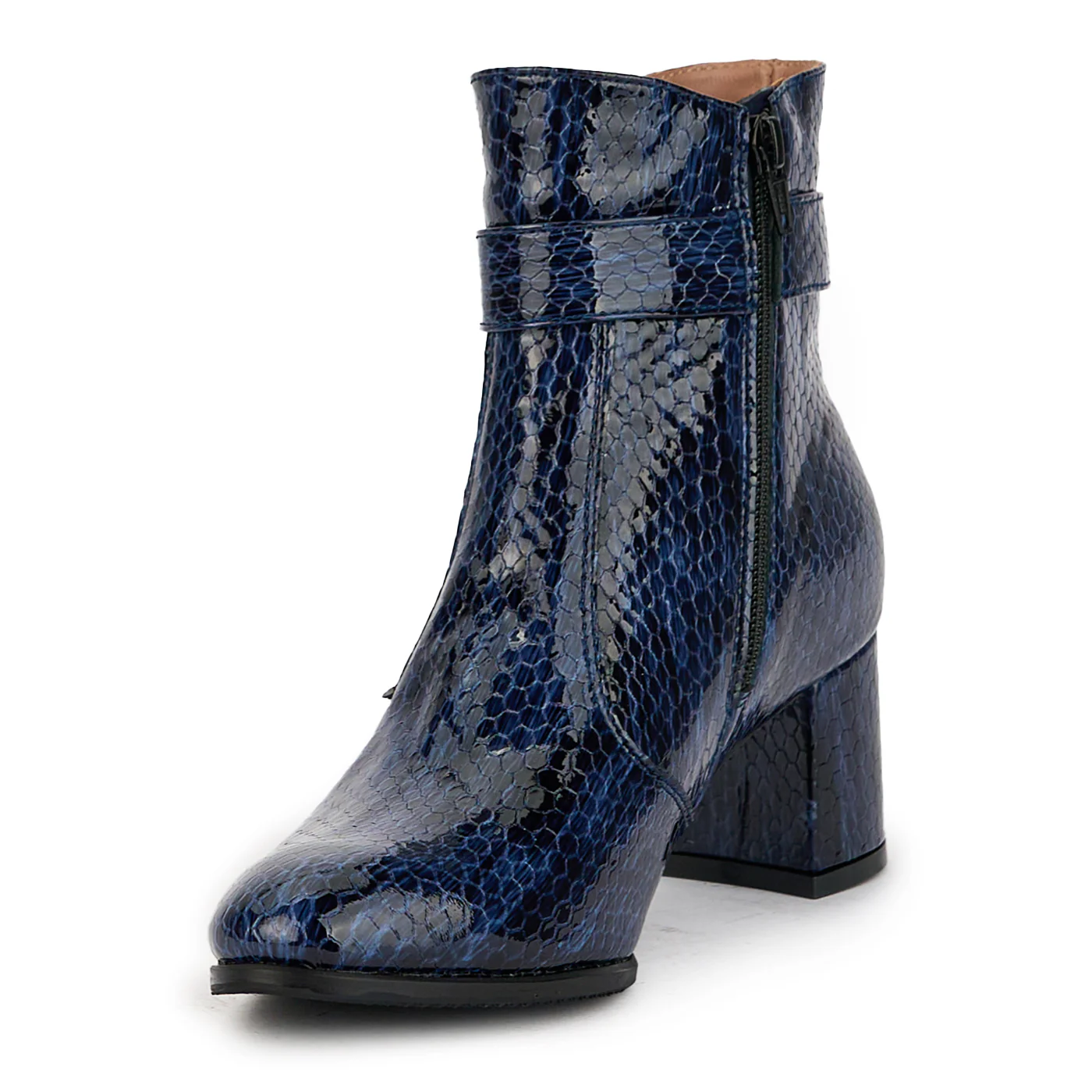 Botine dama din piele naturala bleumarin cu toc gros 6 cm 17328 - Image 3