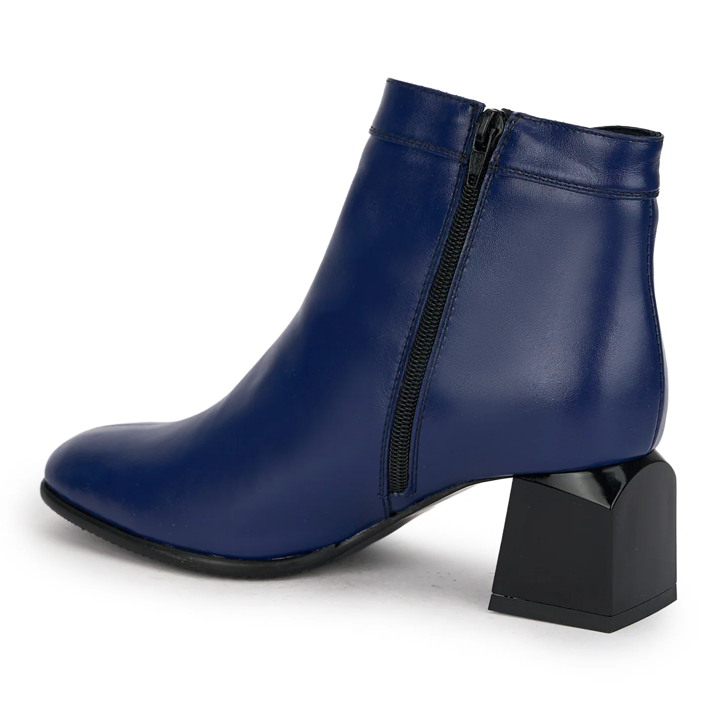 Botine dama din piele naturala bleumarin cu toc gros 6 cm 18930 - Image 2