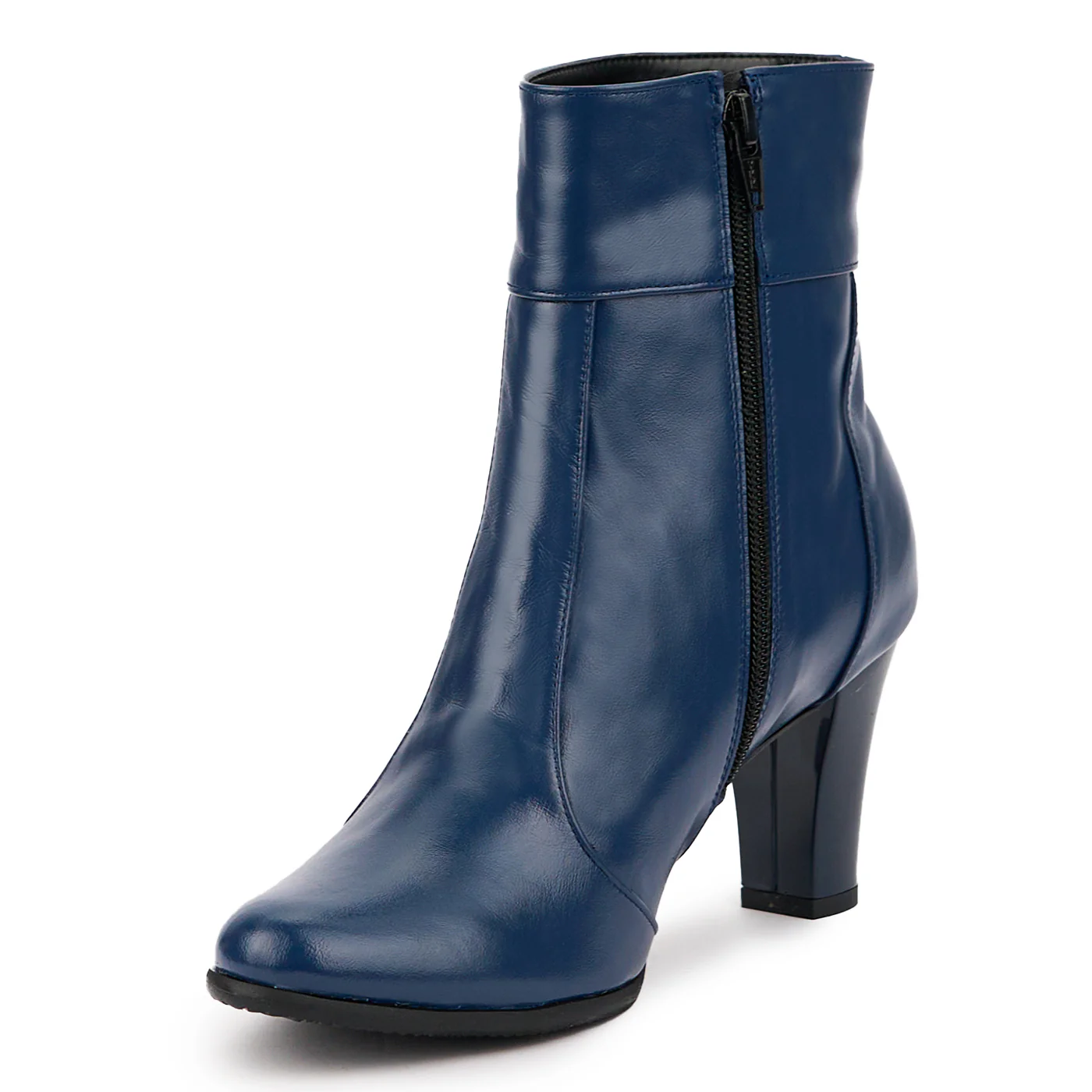 Botine dama din piele naturala bleumarin cu toc gros 7.5 cm 14696 - Image 3
