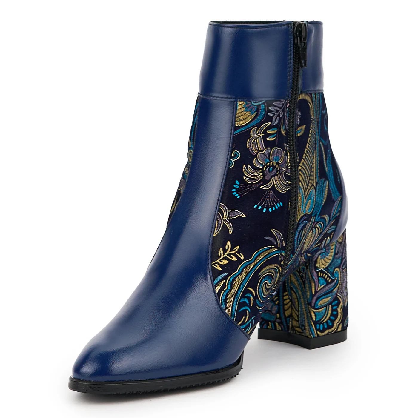 Botine dama din piele naturala bleumarin cu toc gros 7.5 cm 14760 - Image 3