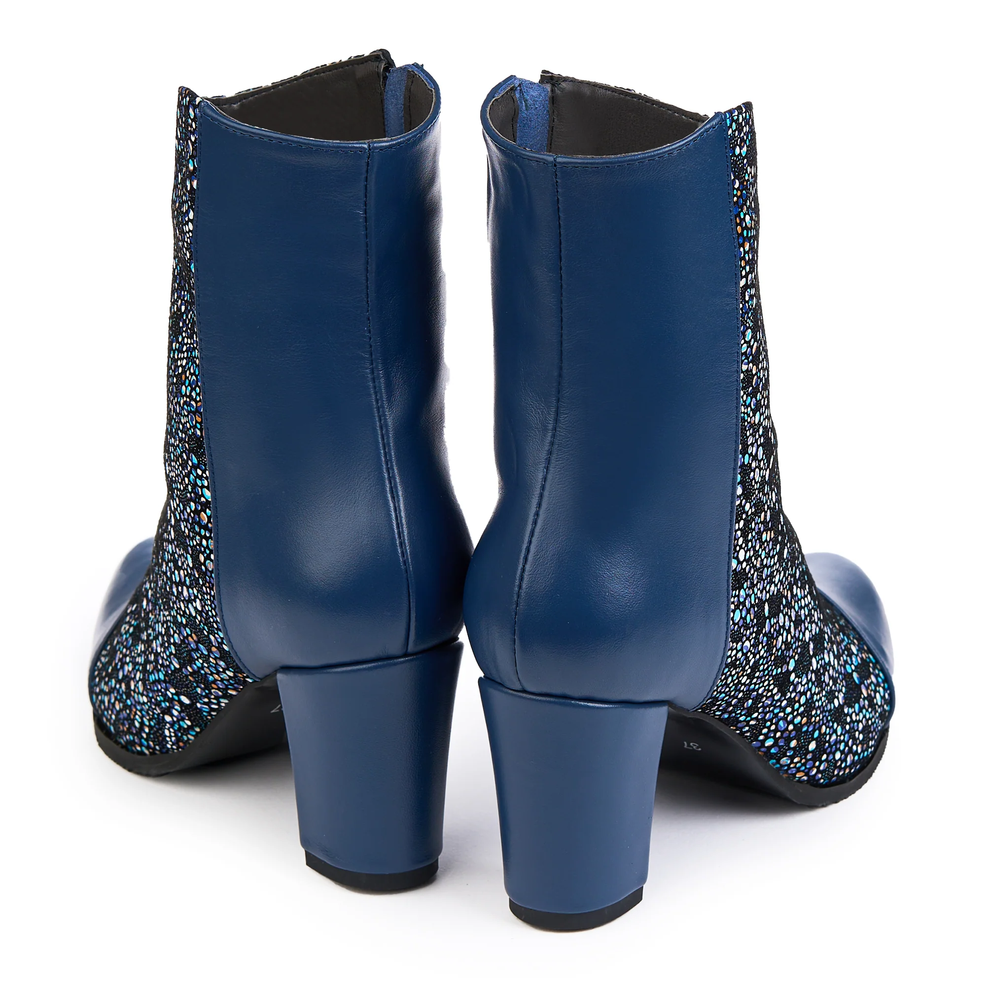 Botine dama din piele naturala bleumarin cu toc gros 7.5 cm 14835 - Image 4