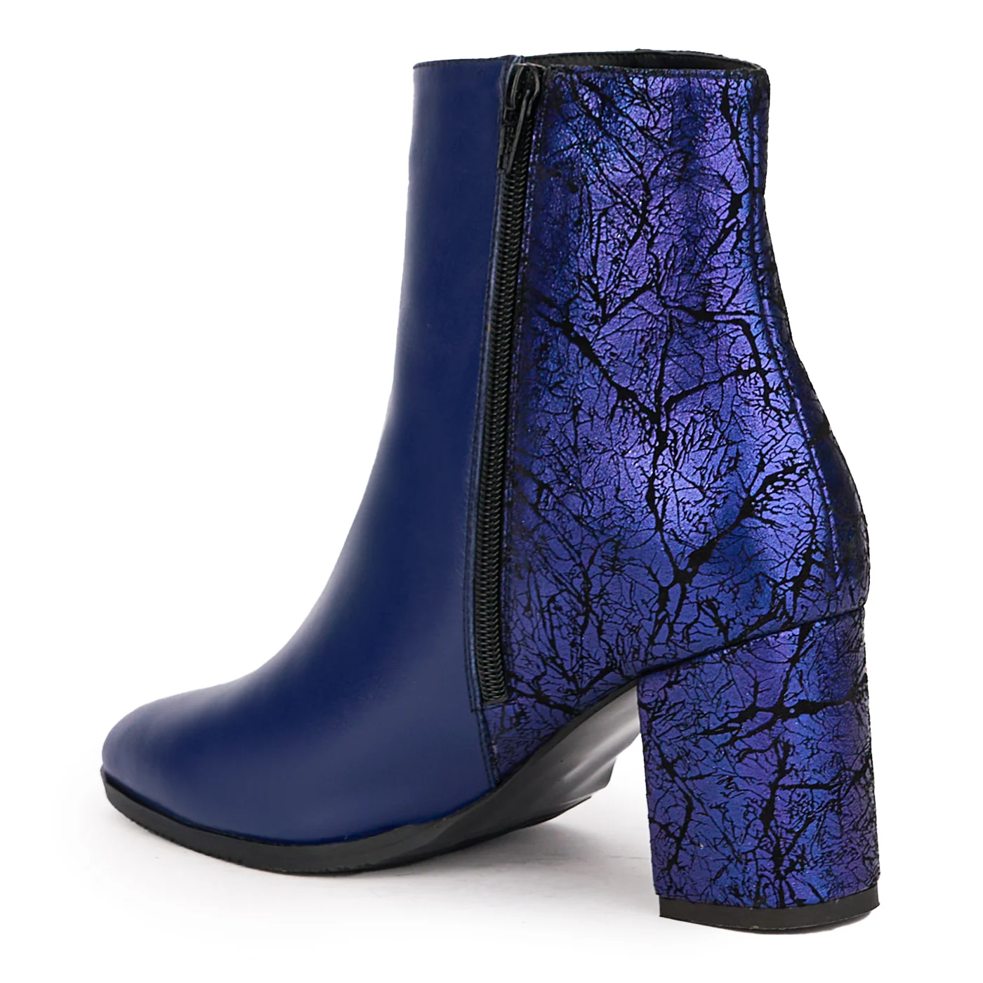 Botine dama din piele naturala bleumarin cu toc gros 7.5 cm 17102 - Image 2