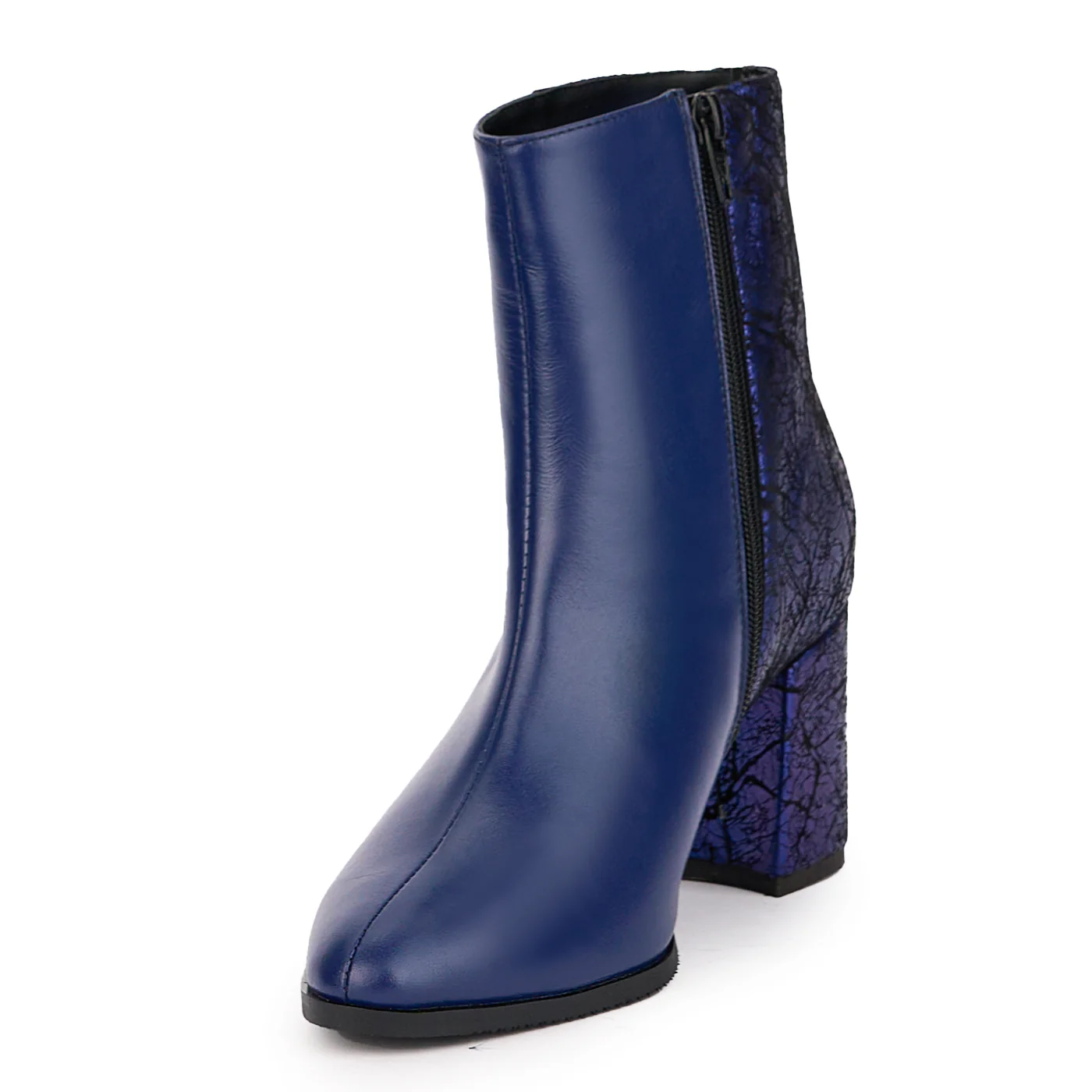 Botine dama din piele naturala bleumarin cu toc gros 7.5 cm 17102 - Image 3