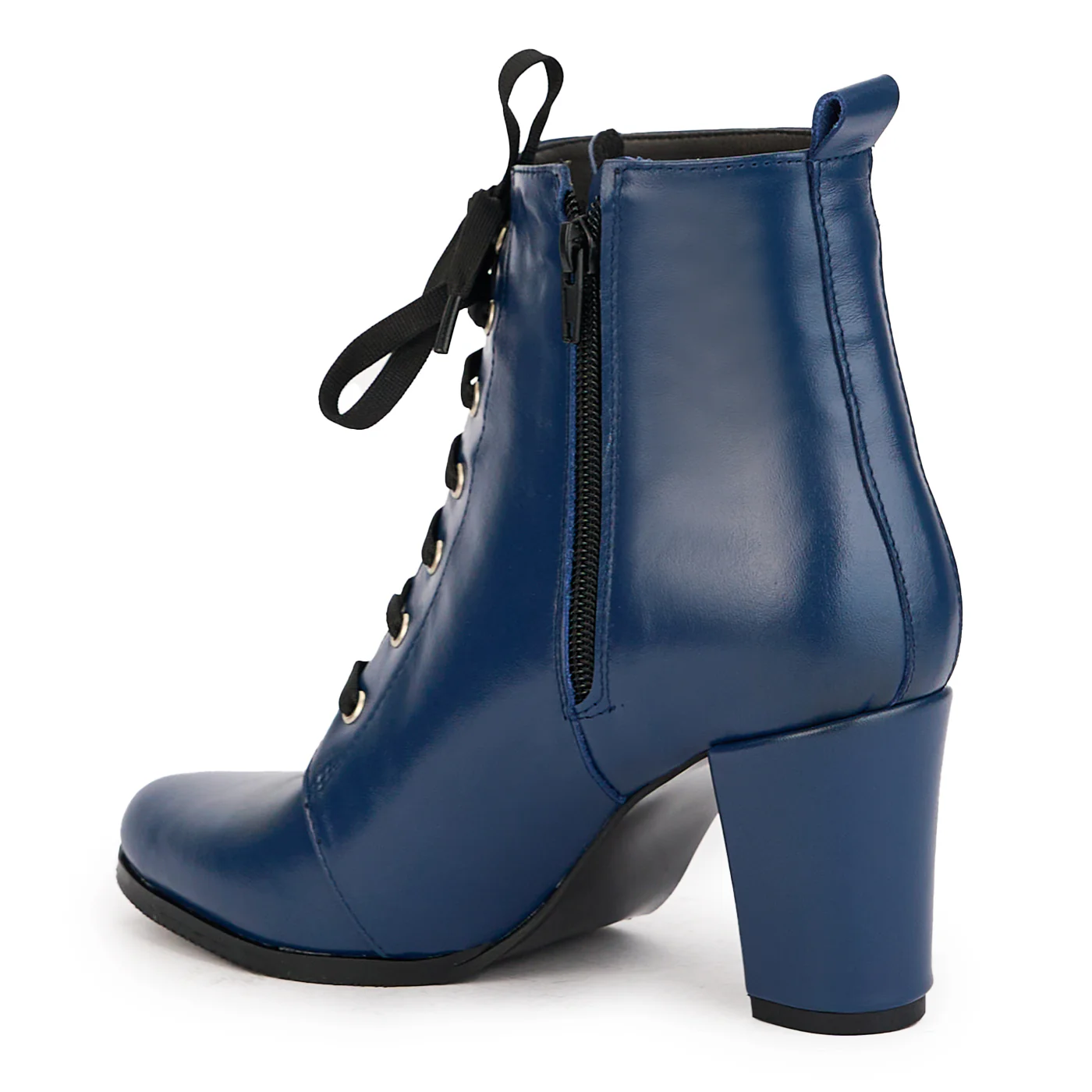 Botine dama din piele naturala bleumarin cu toc gros 7.5 cm 17185 - Image 2