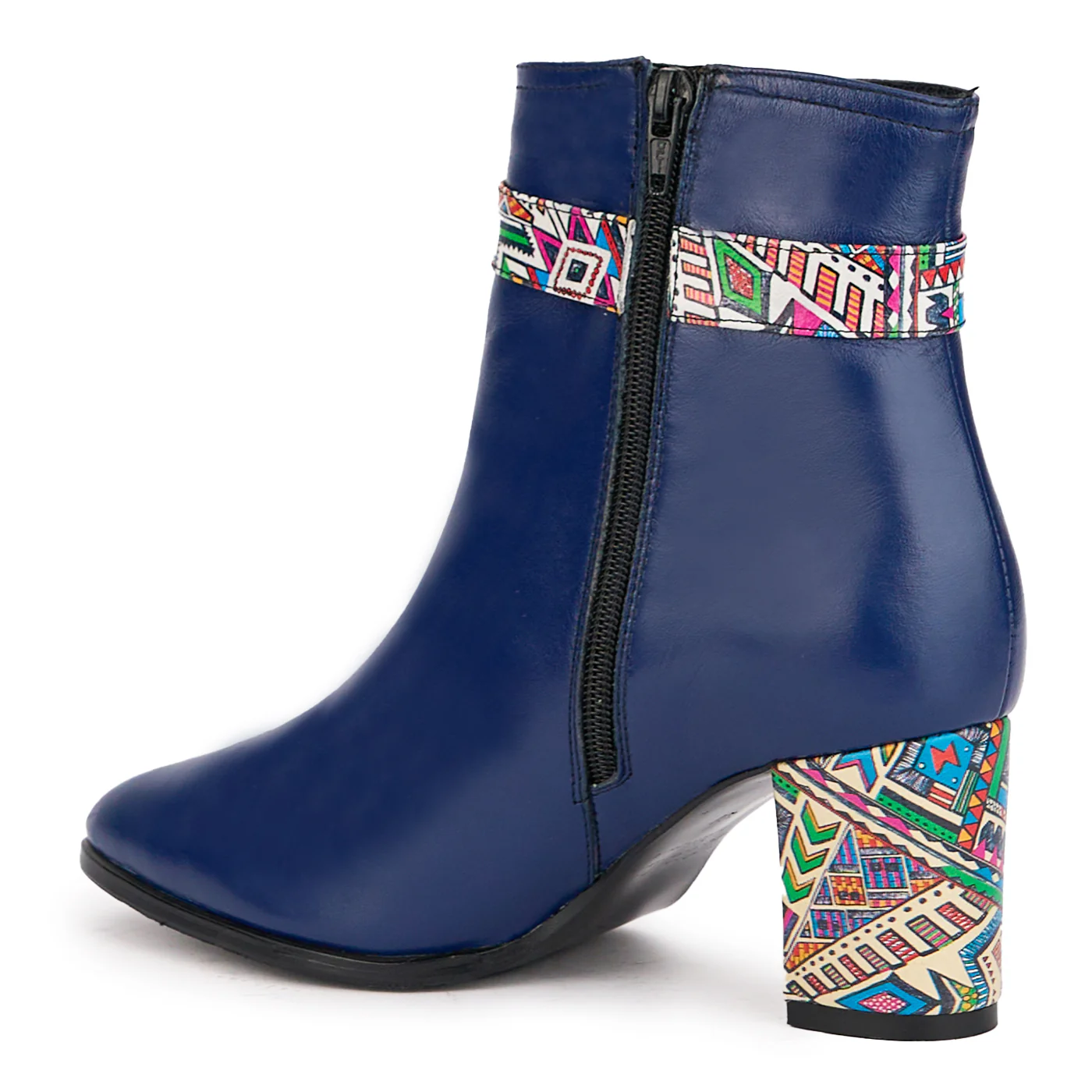 Botine dama din piele naturala bleumarin cu toc gros 7 cm 17097 - Image 2