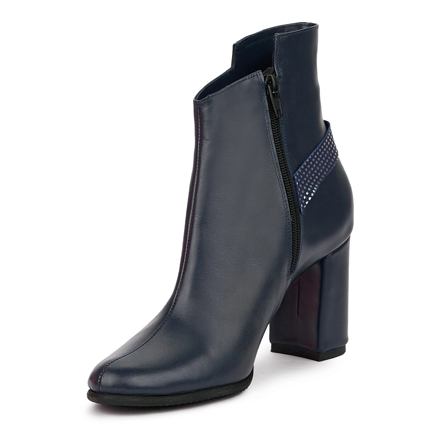 Botine dama din piele naturala bleumarin cu toc gros 8.5 cm 14402 - Image 3