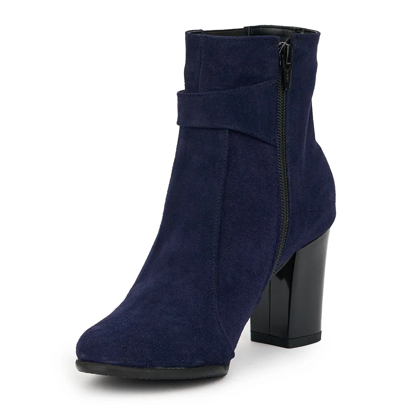 Botine dama din piele naturala bleumarin cu toc gros 8 cm 14796 - Image 3