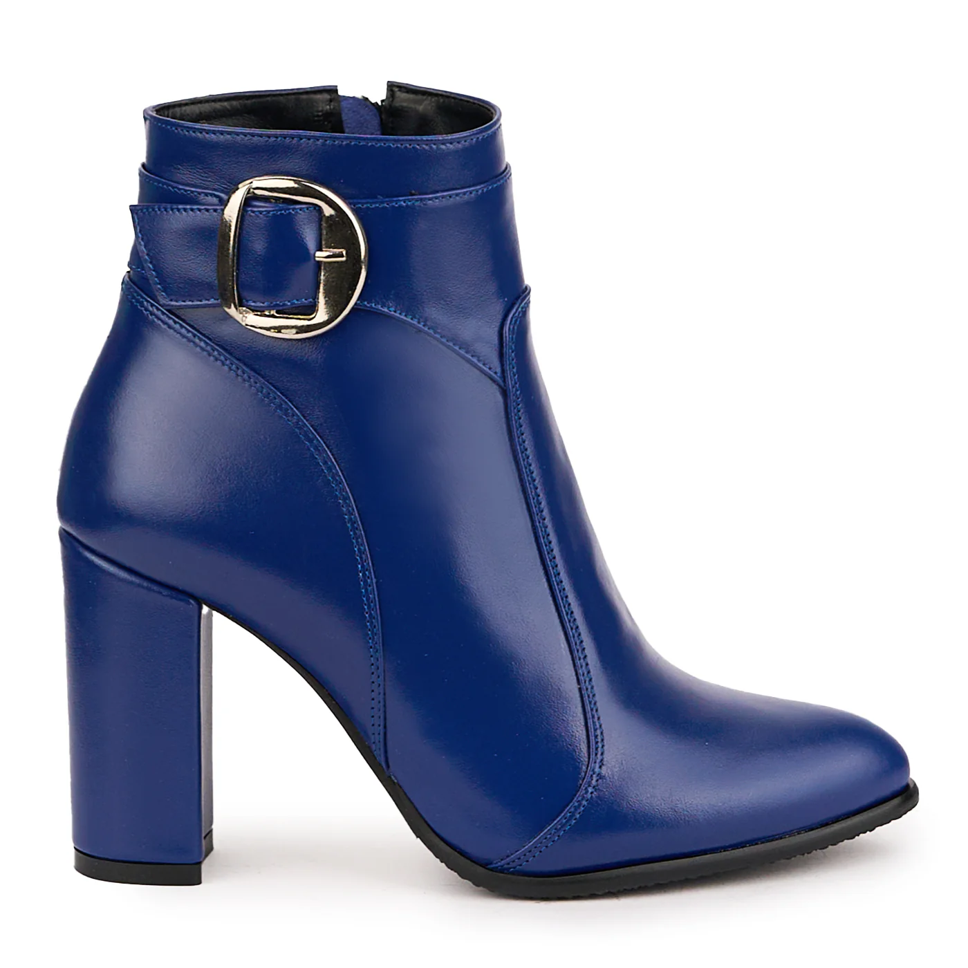 Botine dama din piele naturala bleumarin cu toc gros 9 cm 16703