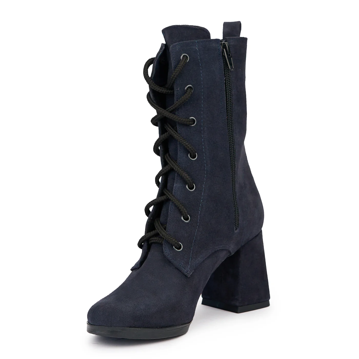 Botine dama din piele naturala bleumarin cu toc subtire 8 cm 14472 - Image 3