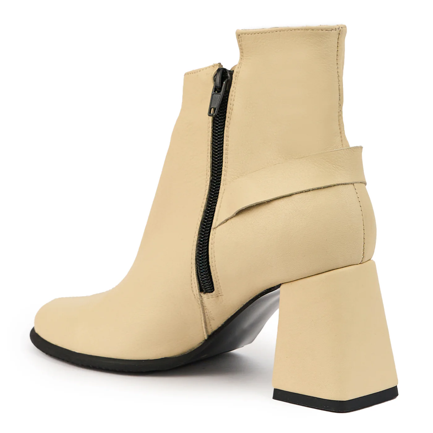 Botine dama din piele naturala crem cu toc gros 7.5 cm 14707 - Image 2