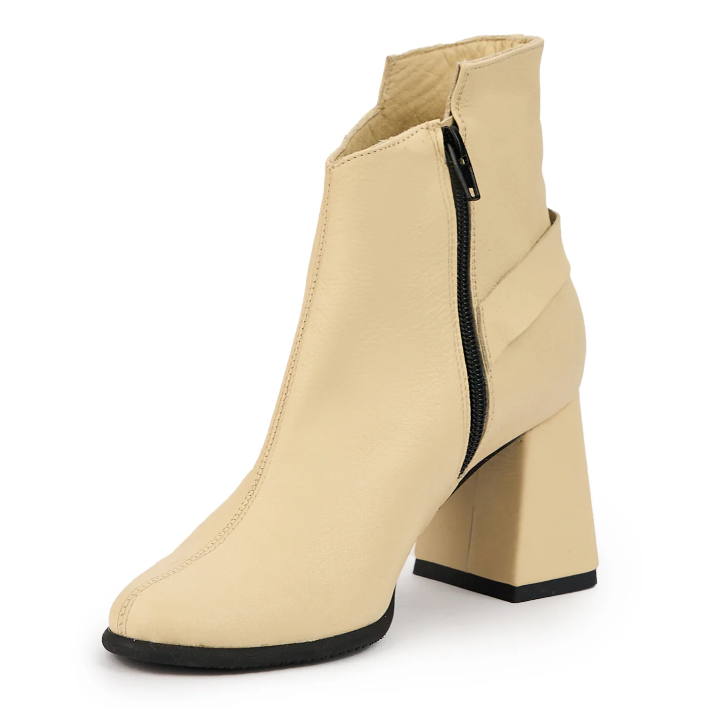 Botine dama din piele naturala crem cu toc gros 7.5 cm 14707 - Image 3