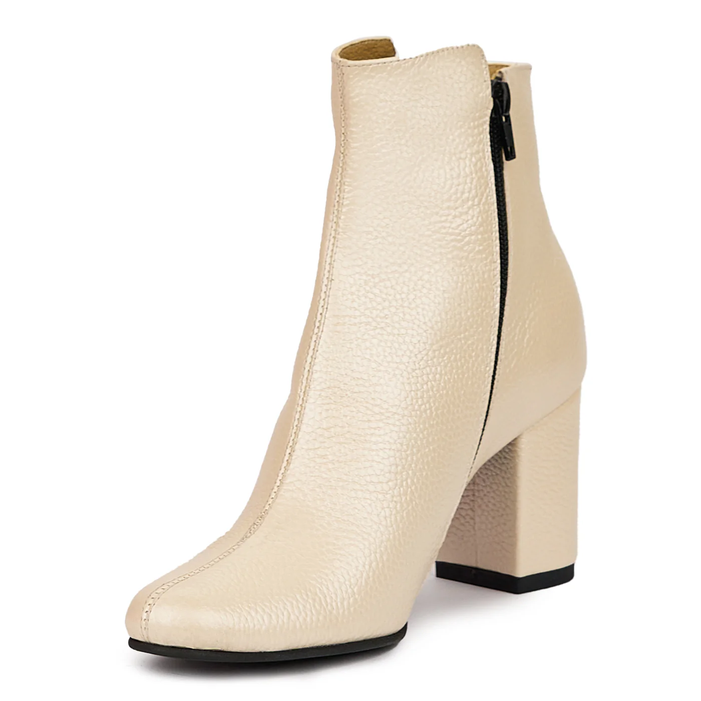 Botine dama din piele naturala crem sidefat cu toc gros 7.5 cm 14401 - Image 3
