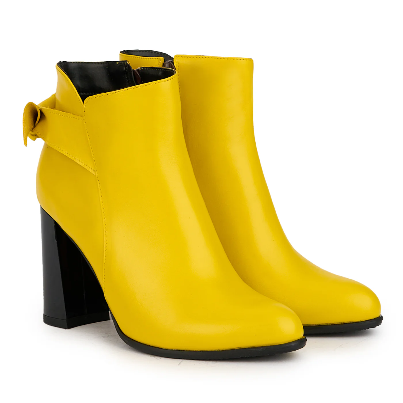 Botine dama din piele naturala galbena cu toc gros 9 cm 17218 - Image 4
