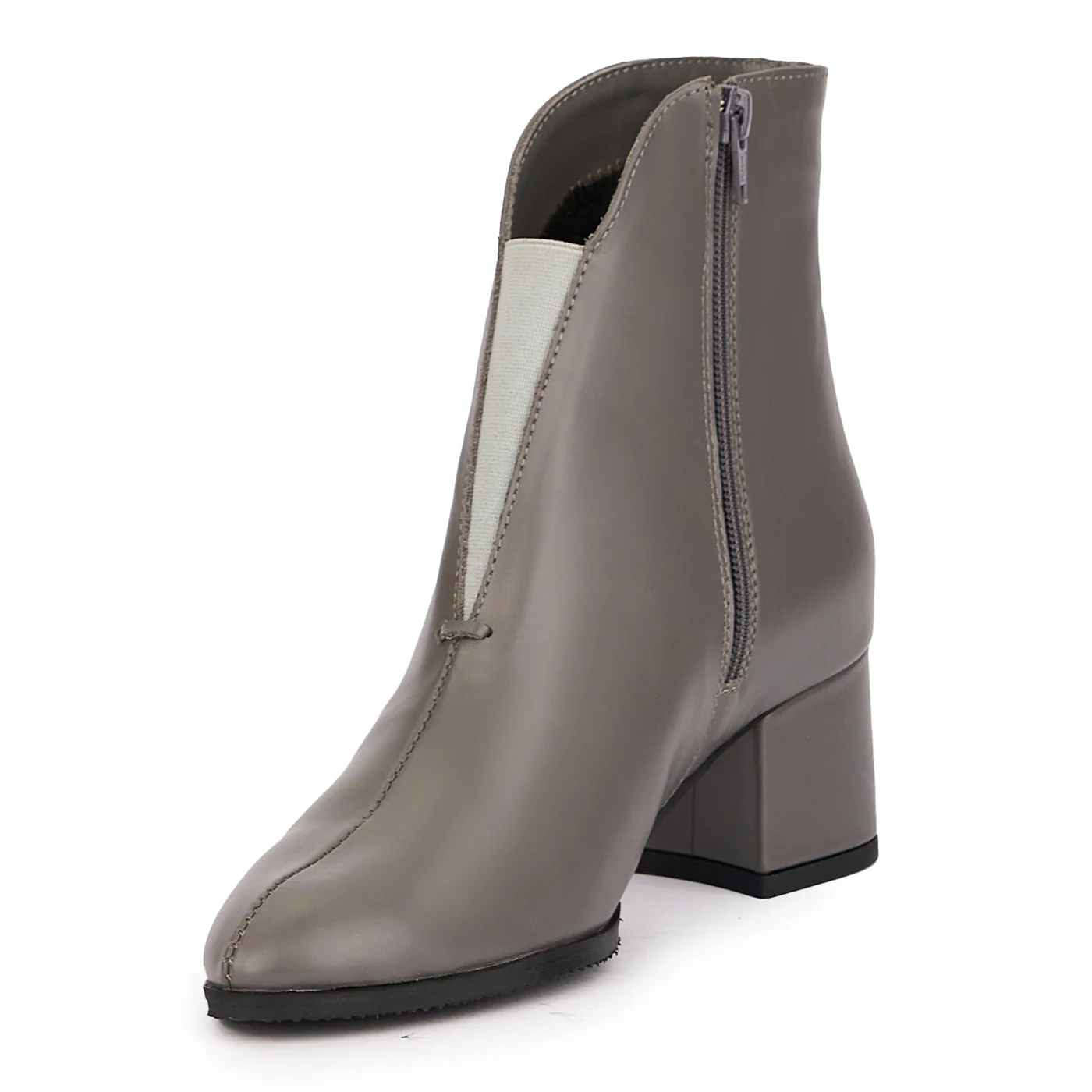 Botine dama din piele naturala gri cu toc gros 6 cm 17123 - Image 3