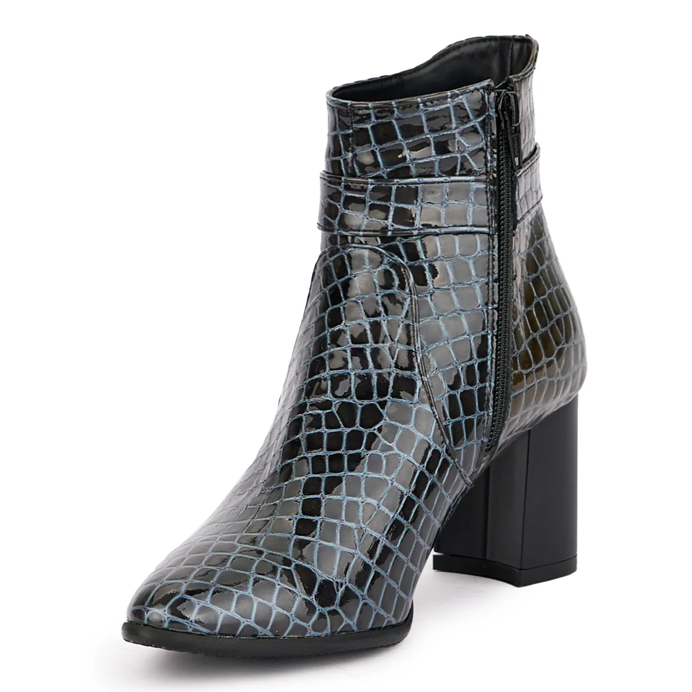 Botine dama din piele naturala gri cu toc gros 7 cm 17044 - Image 3
