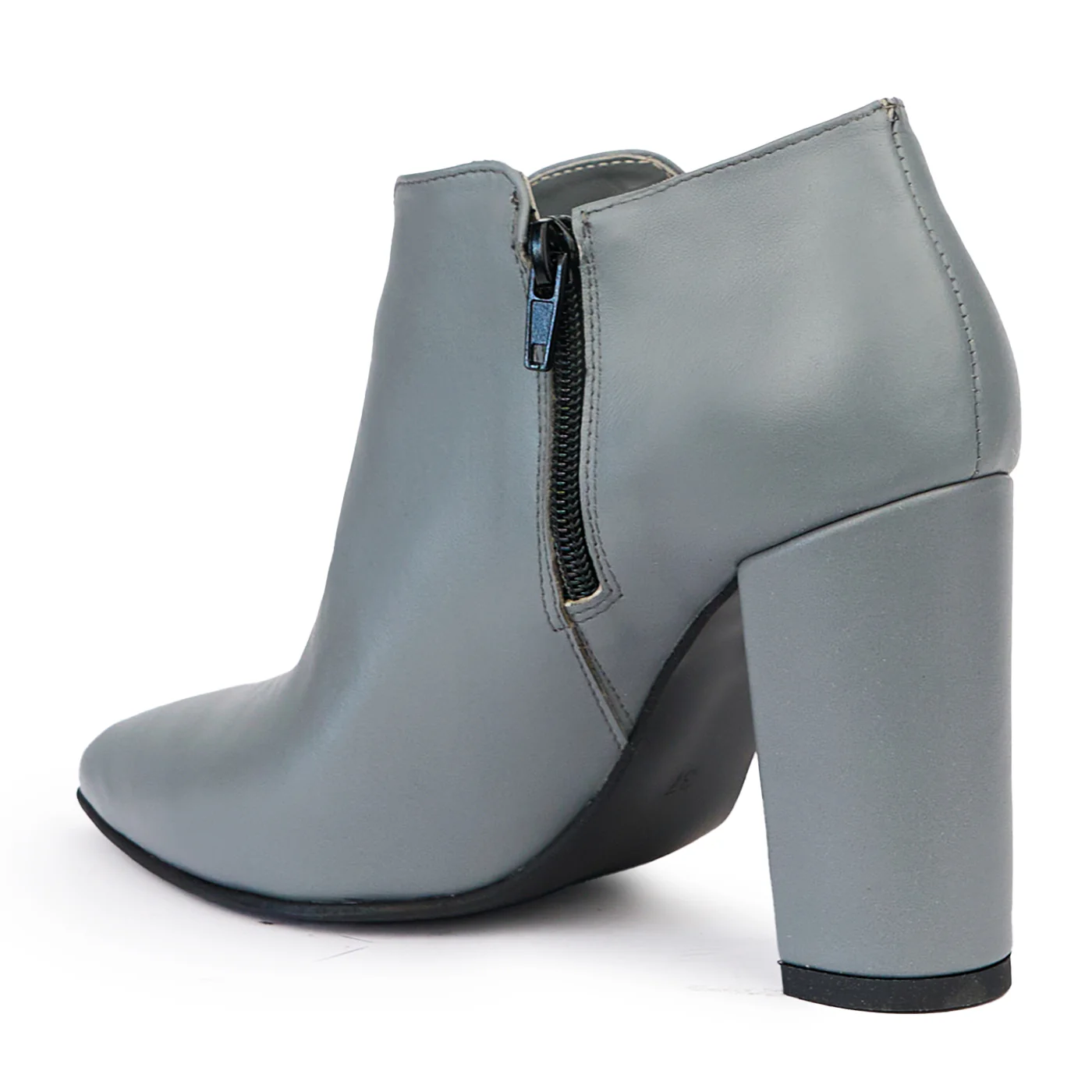 Botine dama din piele naturala gri cu toc gros 9.5 cm 14473 - Image 2