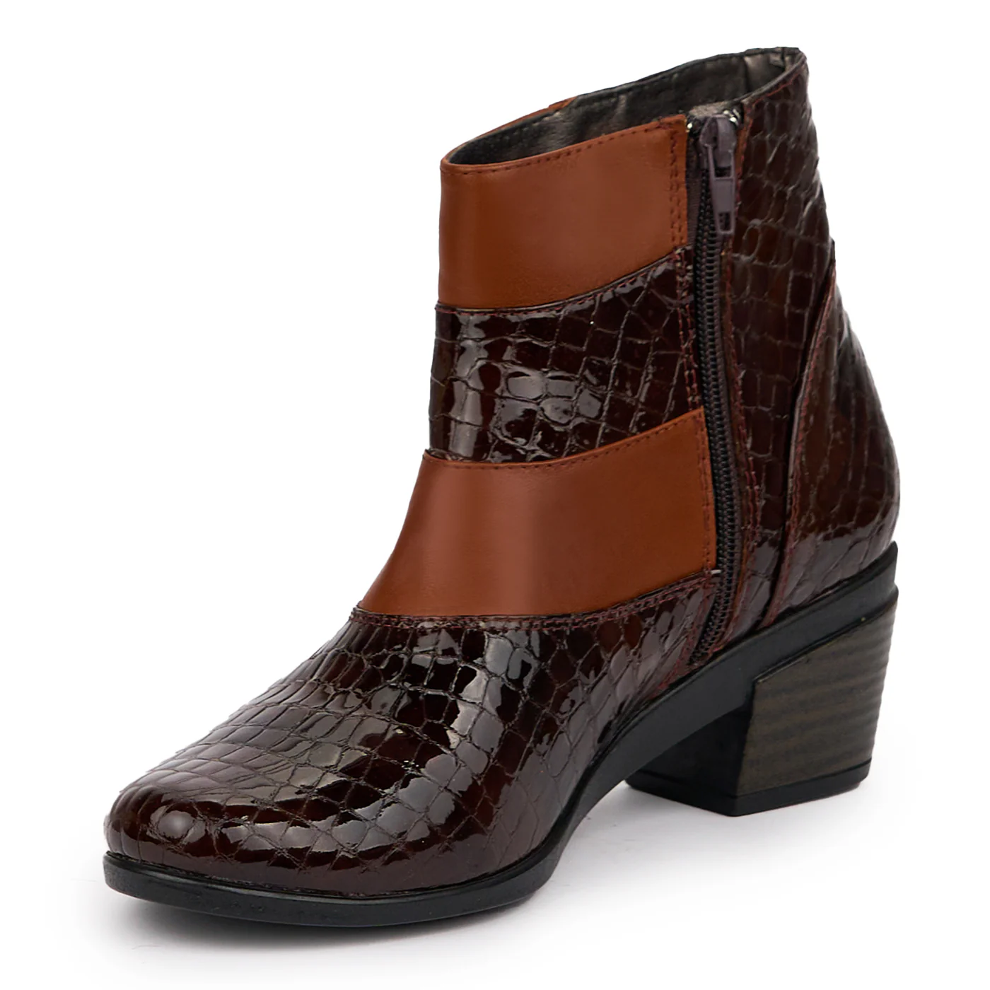 Botine dama din piele naturala maro cu toc 6 cm 14287 - Image 3