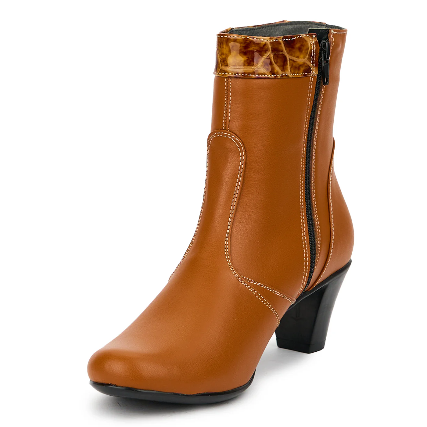 Botine dama din piele naturala maro cu toc 6 cm 14789 - Image 3
