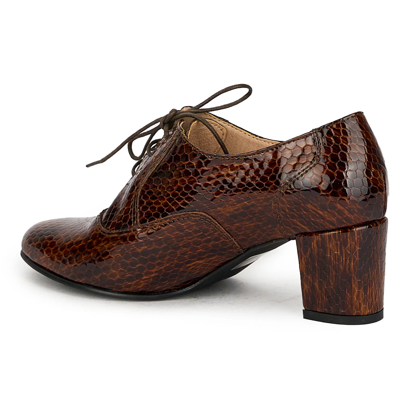 Pantofi dama din piele naturala maro cu toc gros 17581 - Image 2