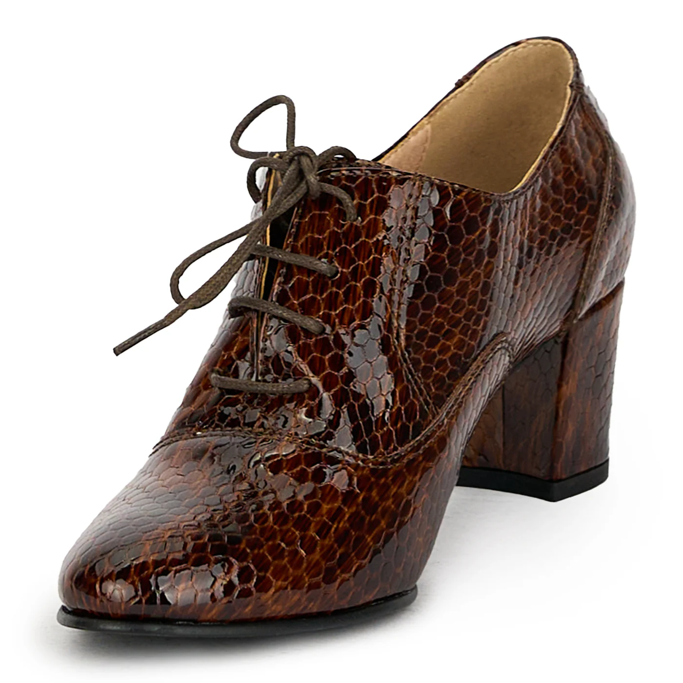 Pantofi dama din piele naturala maro cu toc gros 17581 - Image 3