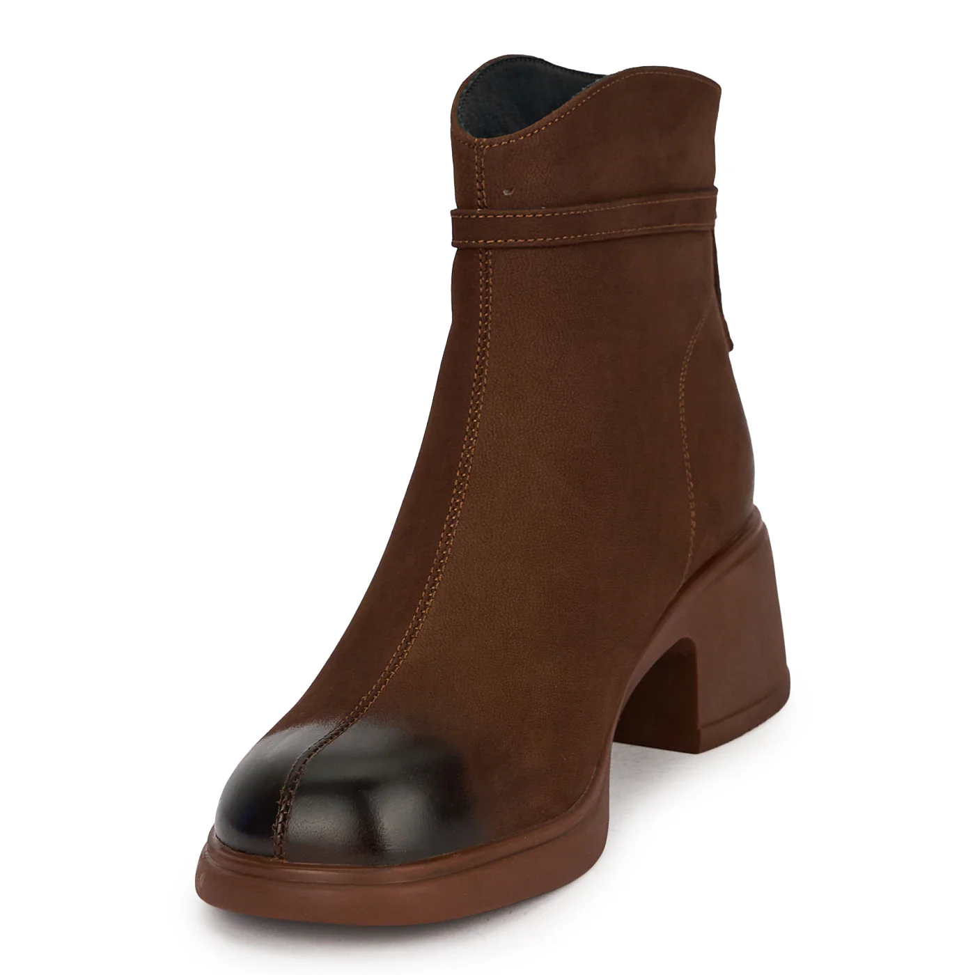 Botine dama din piele naturala maro cu toc gros 5 cm 19030 - Image 3