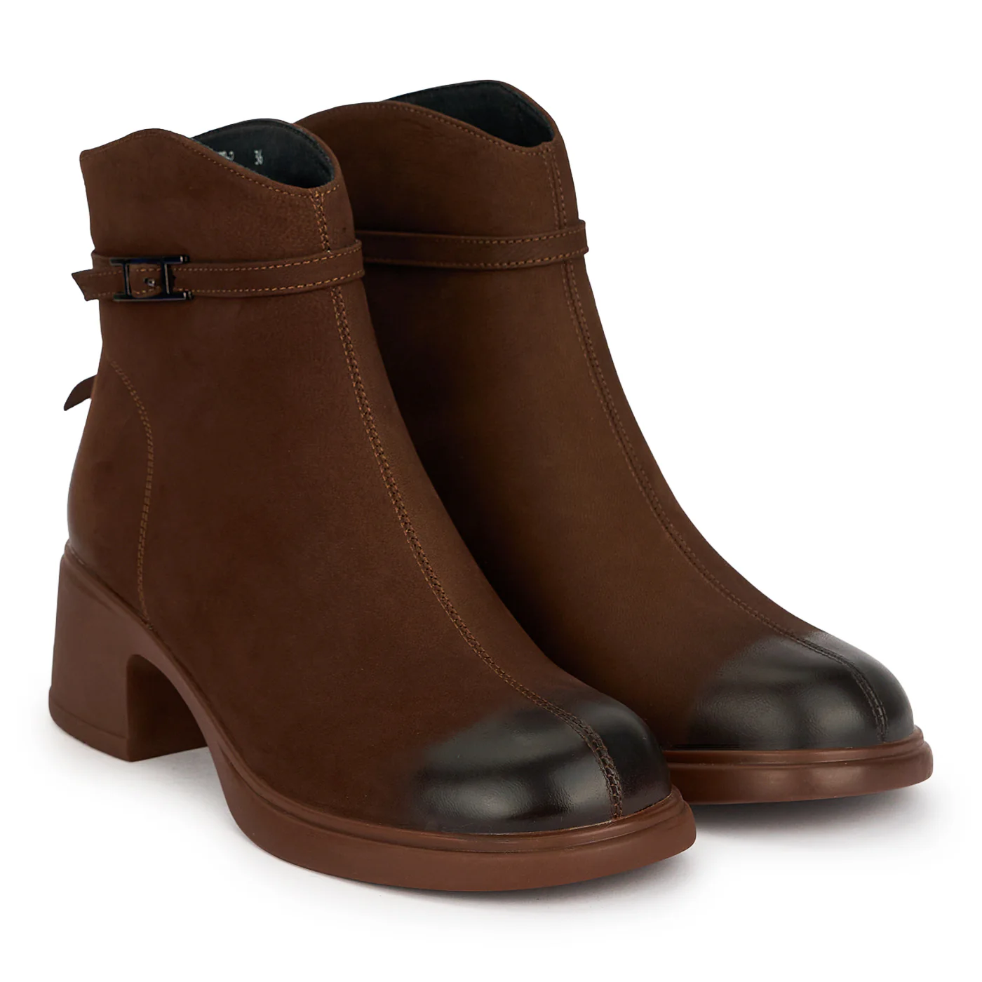Botine dama din piele naturala maro cu toc gros 5 cm 19030 - Image 4