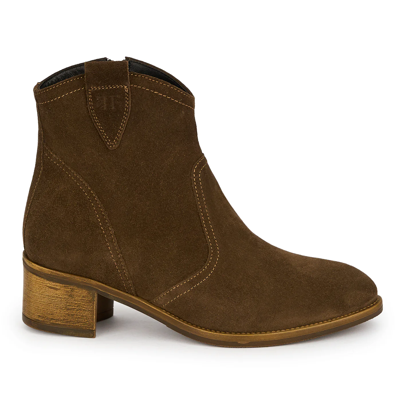 Botine dama din piele naturala maro cu toc gros 5 cm 19069