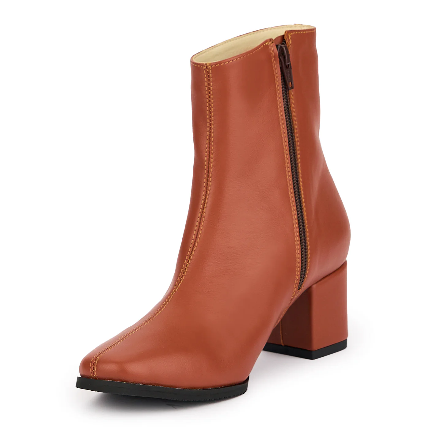 Botine dama din piele naturala maro cu toc gros 6 cm 16890 - Image 3