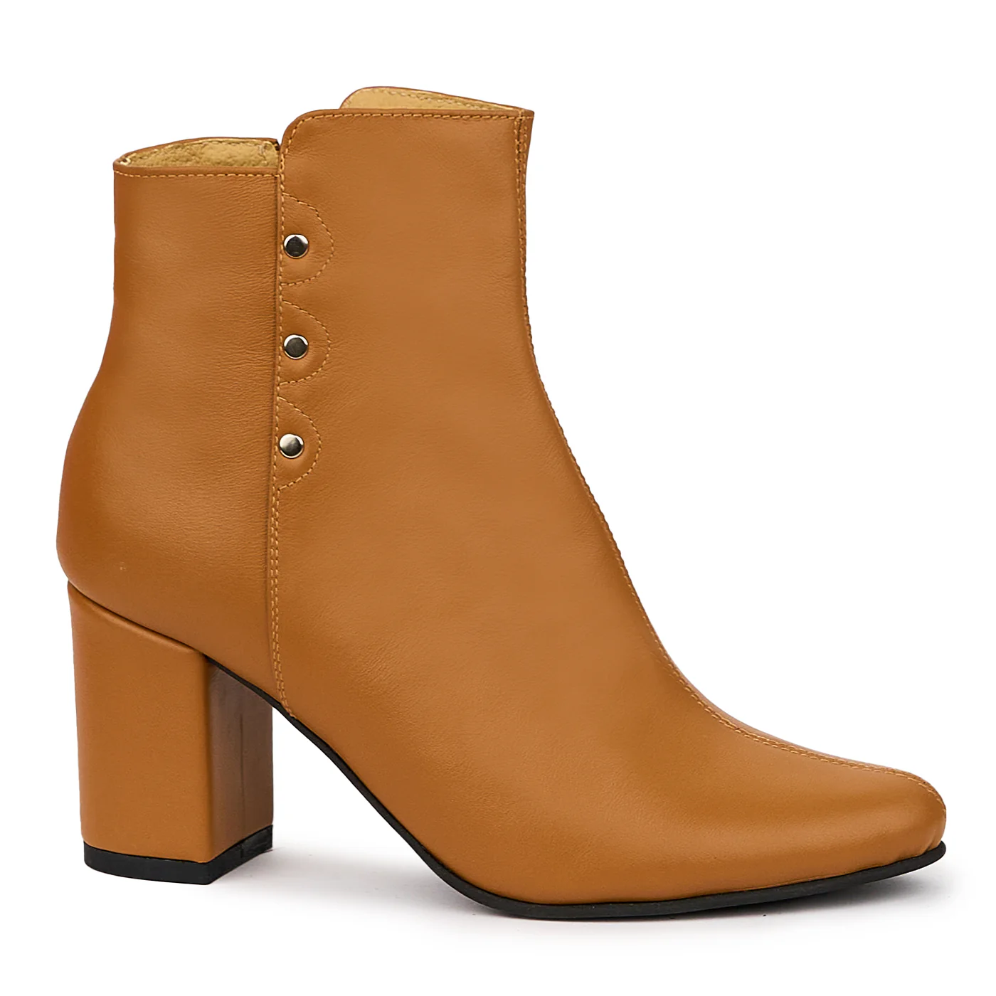 Botine dama din piele naturala maro cu toc gros 7 cm 14410