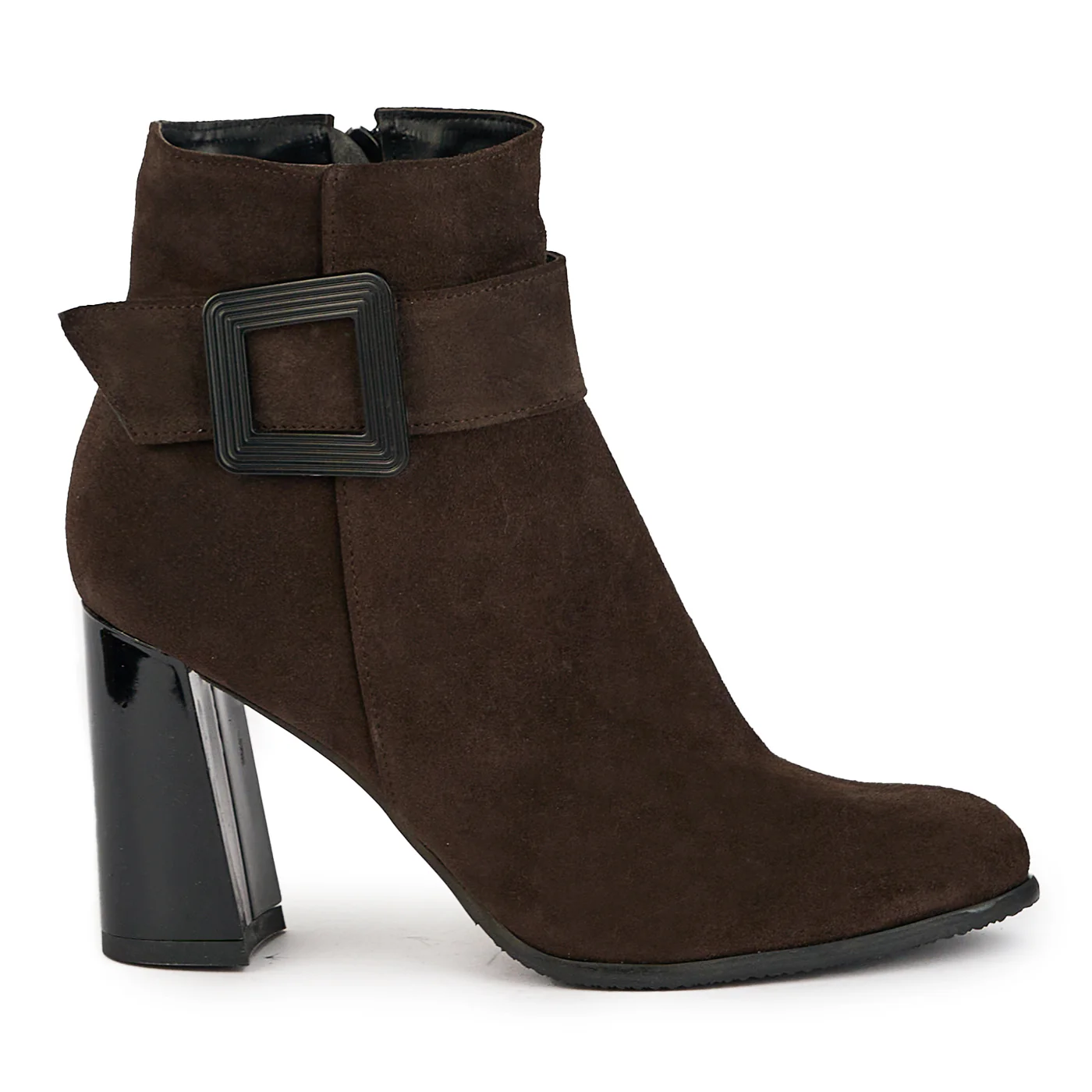 Botine dama din piele naturala maro cu toc gros 9 cm 17355