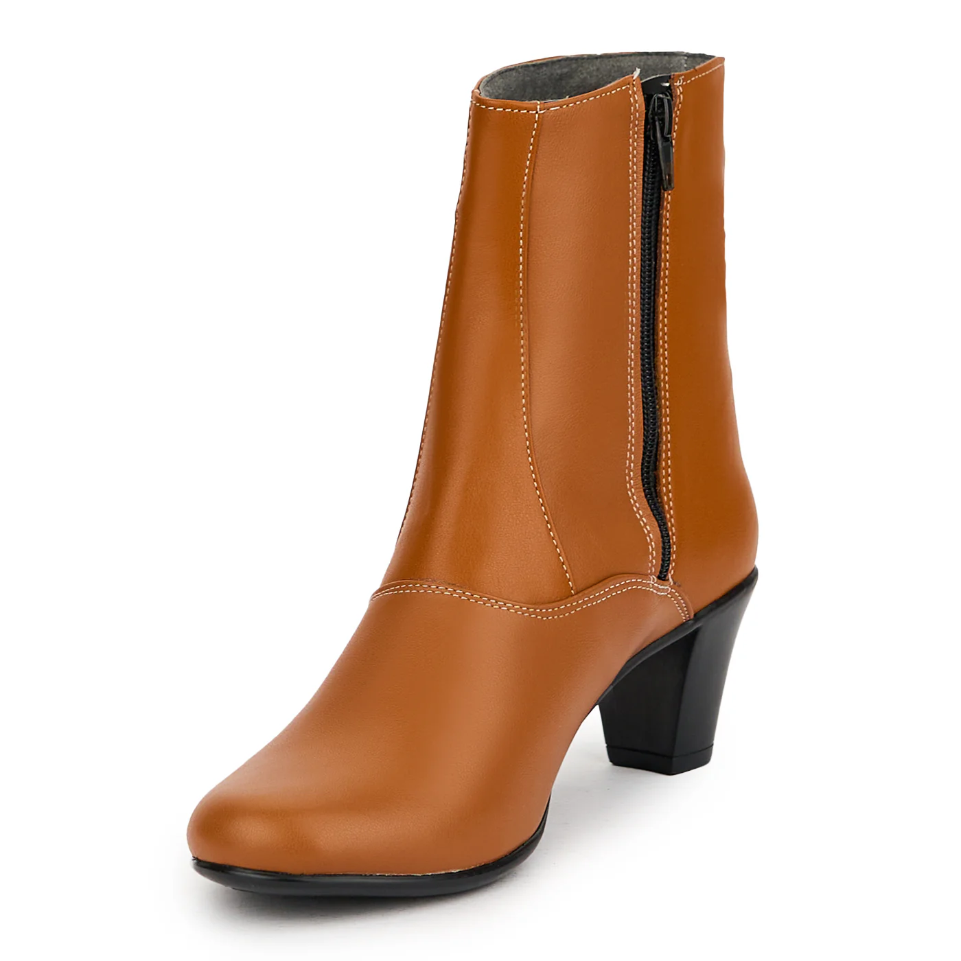 Botine dama din piele naturala maronie cu toc 6 cm 15080 - Image 3