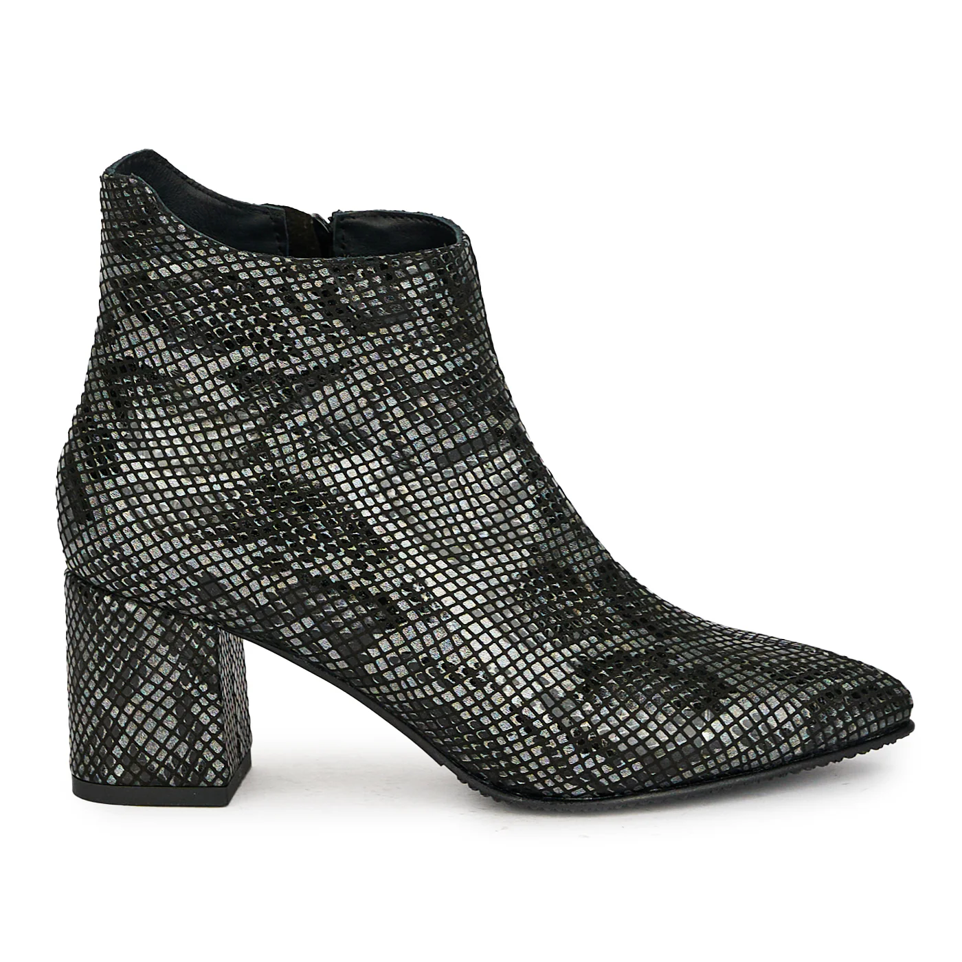 Botine dama din piele naturala model piton cu toc gros 17582