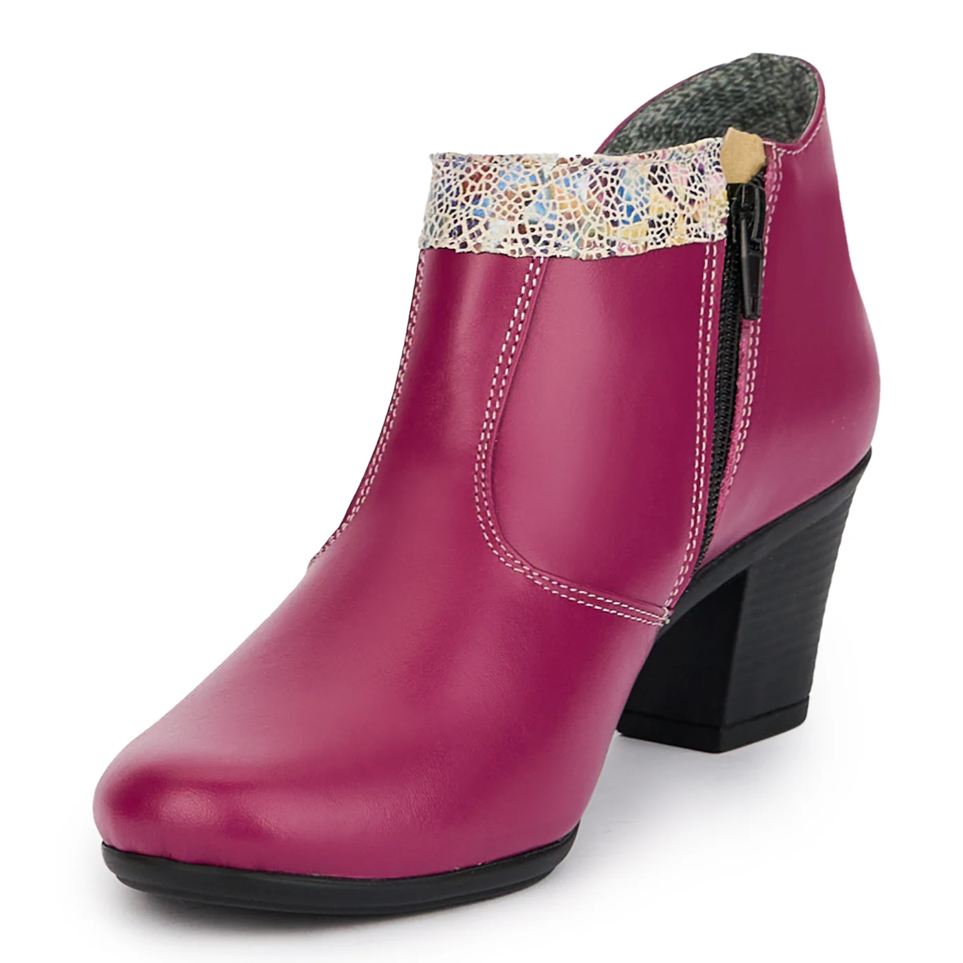 Botine dama din piele naturala mov cu toc 6 cm 15194 - Image 3