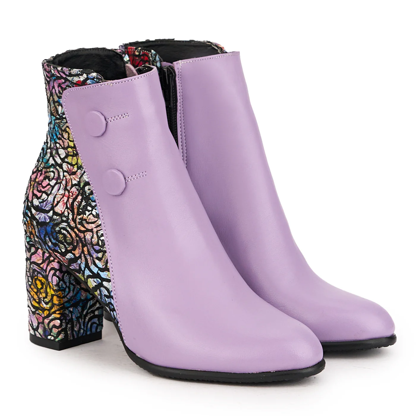 Botine dama din piele naturala mov + multicolor cu toc gros 8 cm 16707 - Image 4