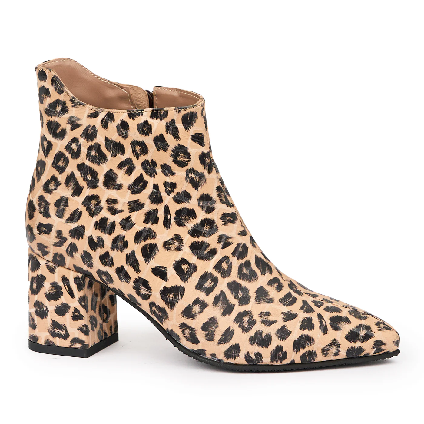 Botine dama din piele naturala multicolor cu toc gros 6.5 cm 14487