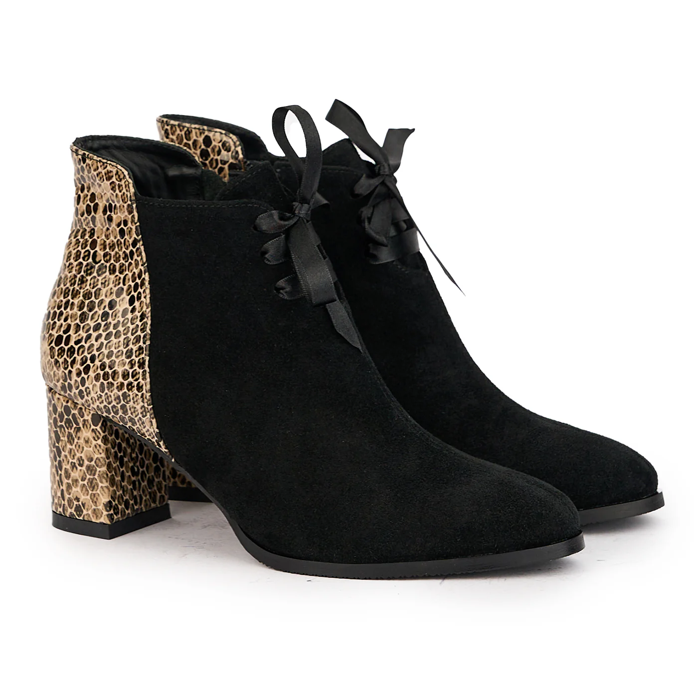 Botine dama din piele naturala multicolor cu toc gros 6.5 cm 17156 - Image 3