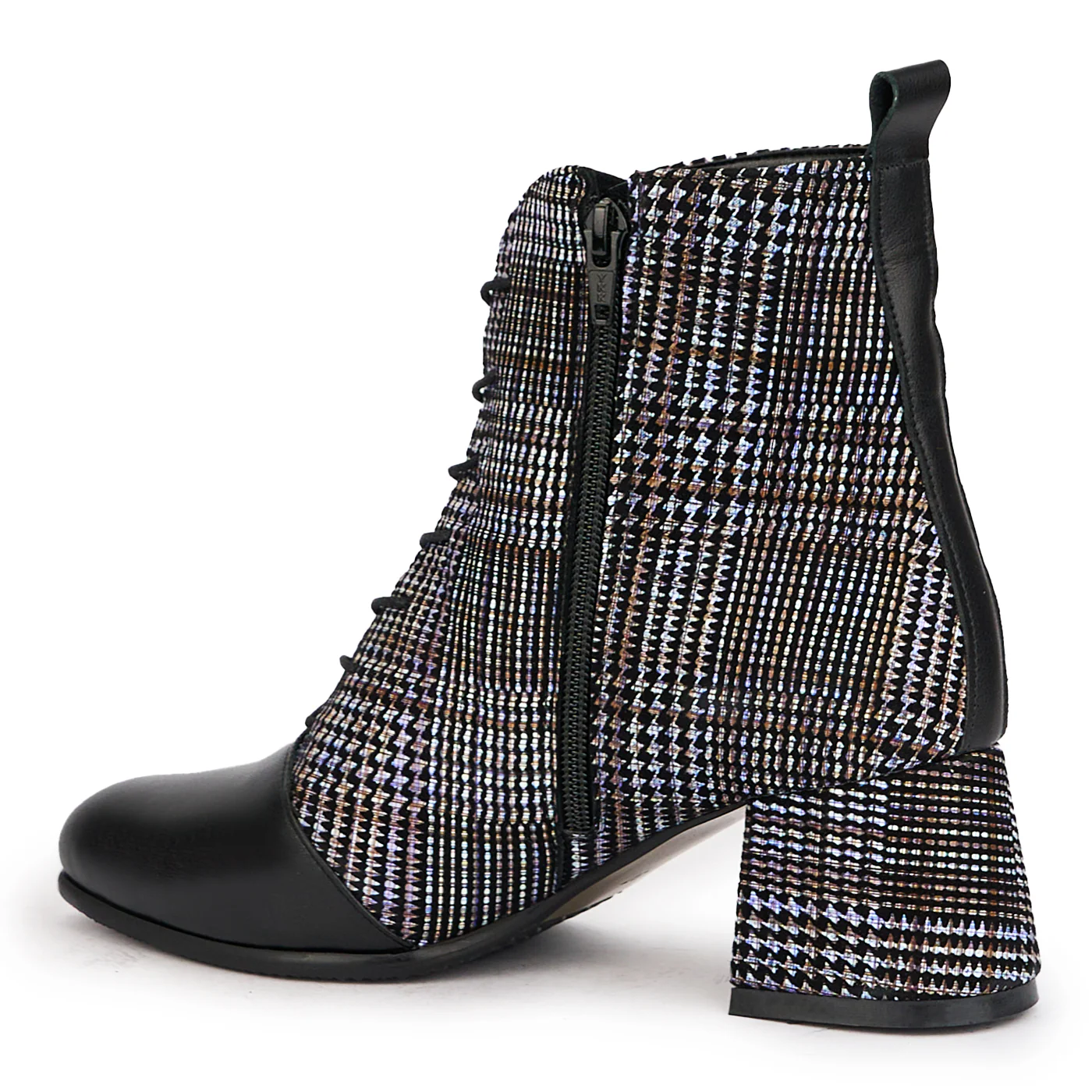 Botine dama din piele naturala multicolor cu toc gros 6 cm 17169 - Image 2