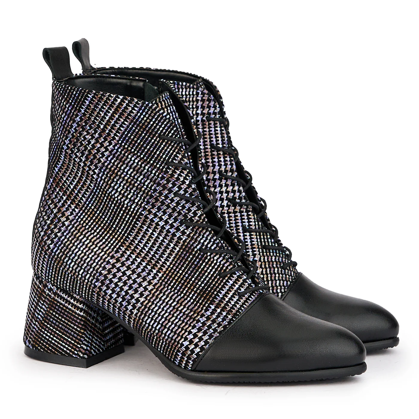 Botine dama din piele naturala multicolor cu toc gros 6 cm 17169 - Image 4