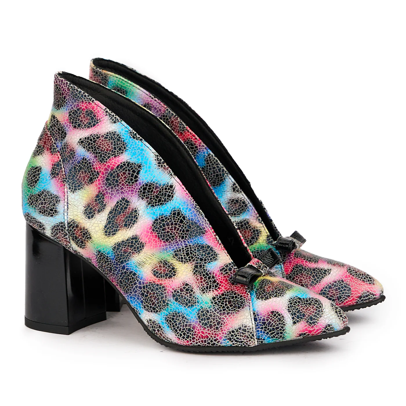 Botine dama din piele naturala multicolor cu toc gros 7.5  cm 16740 - Image 4