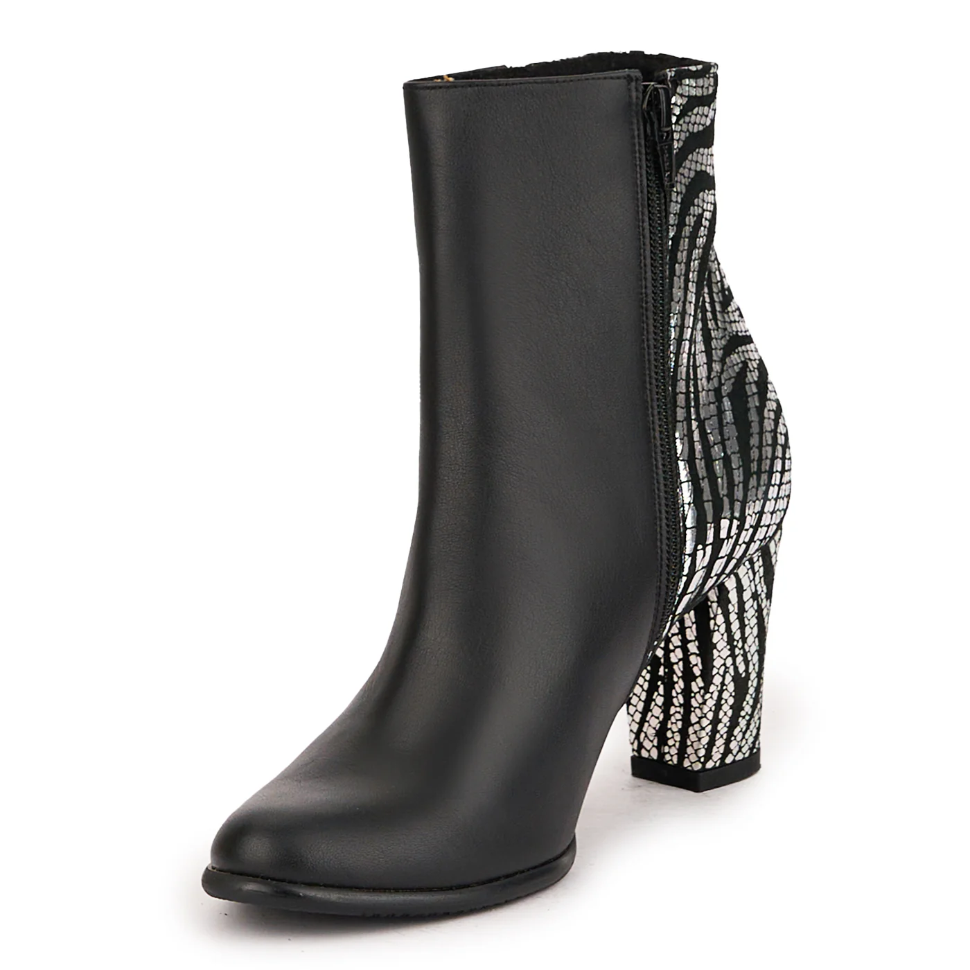 Botine dama din piele naturala multicolor cu toc gros 8 cm 16799 - Image 3