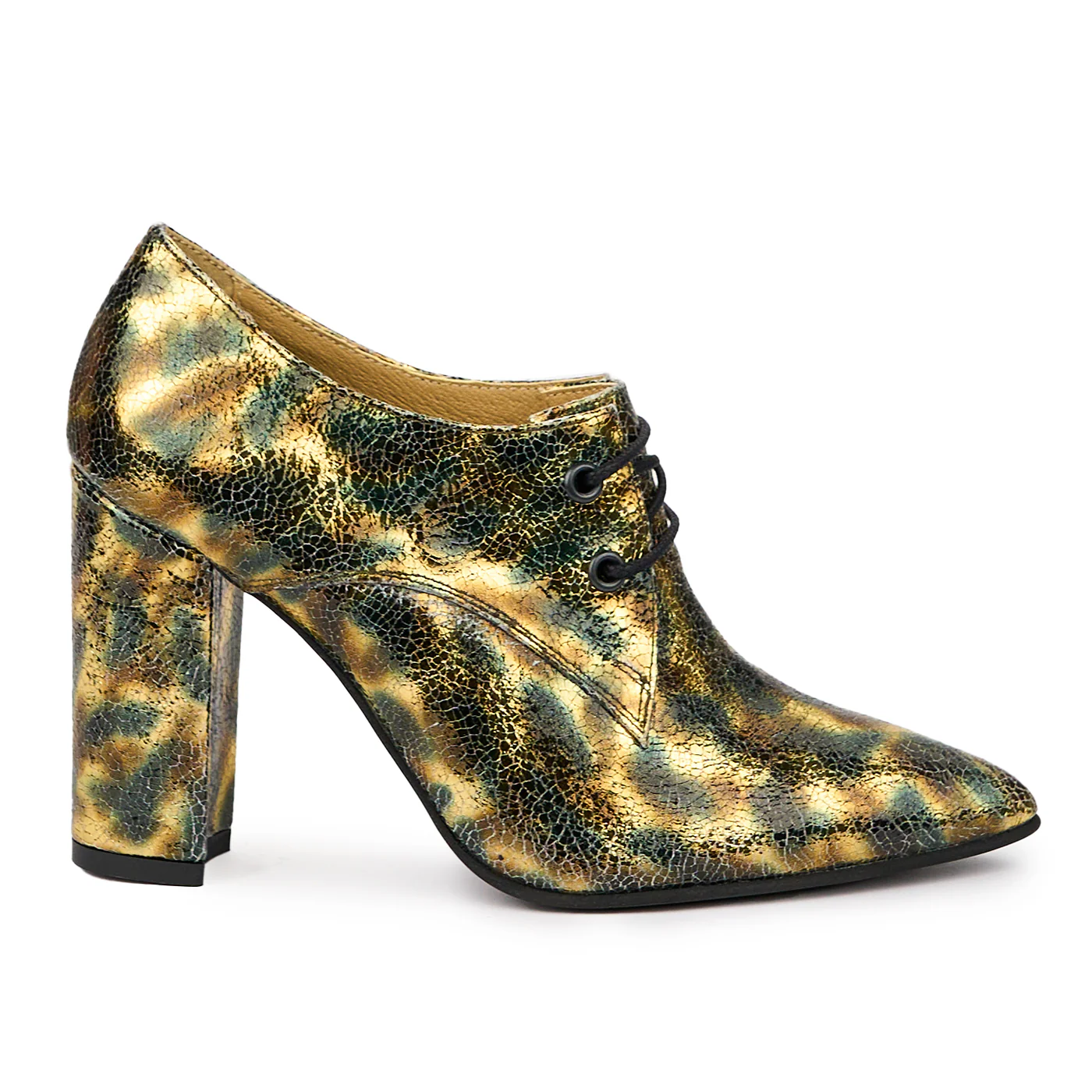 Botine dama din piele naturala multicolor cu toc gros 9.5 cm 14235