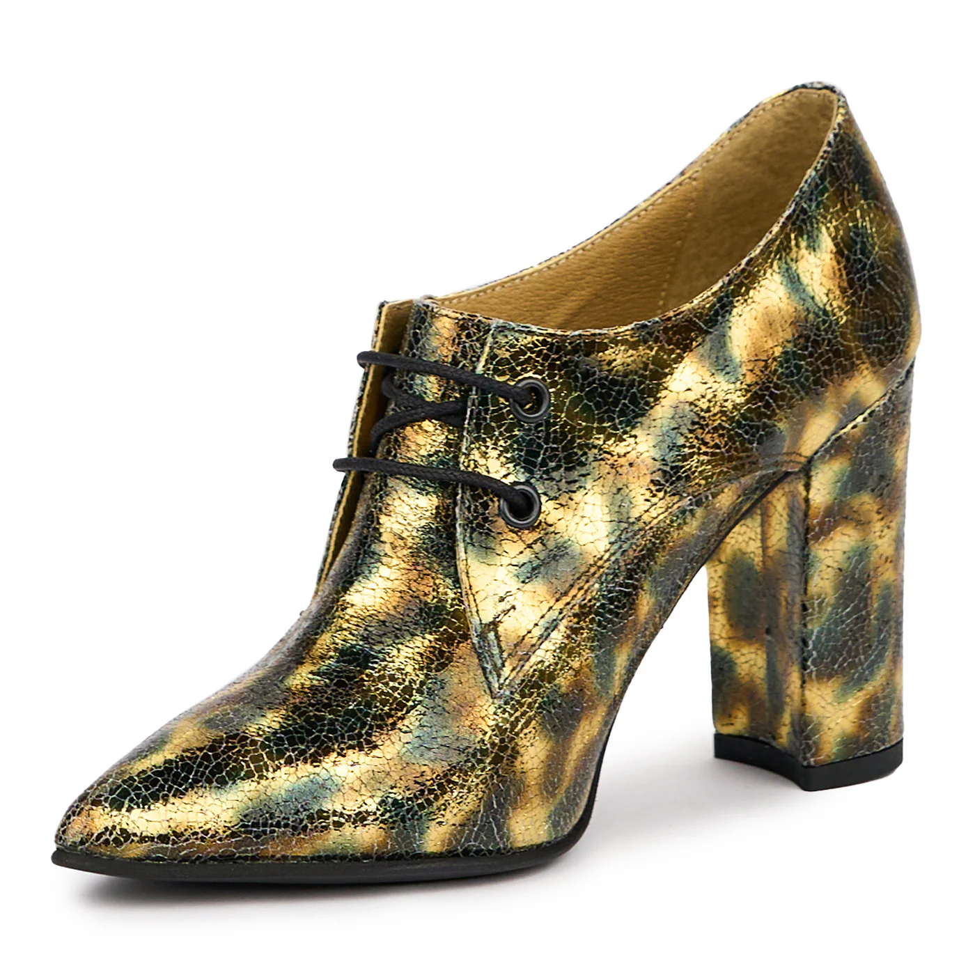 Botine dama din piele naturala multicolor cu toc gros 9.5 cm 14235 - Image 3