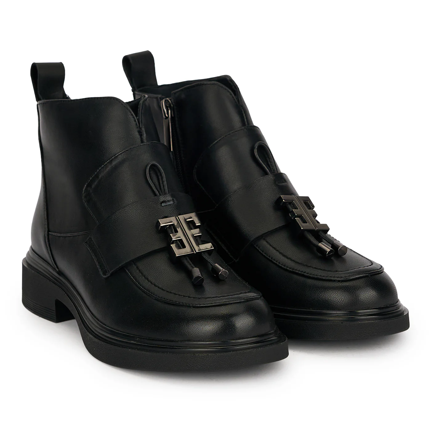 Botine dama din piele naturala neagra cu accesoriu metalic 18960 - Image 4