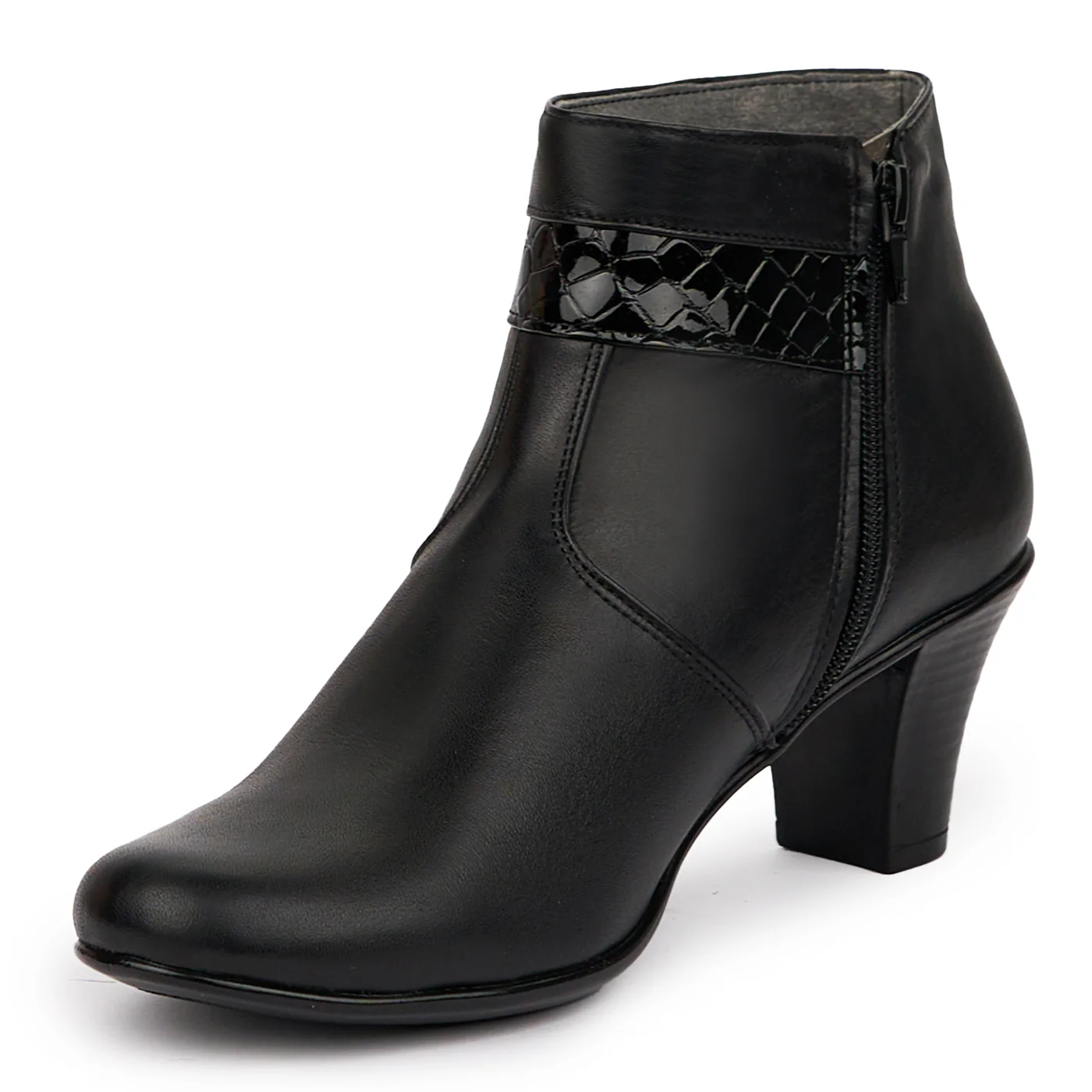 Botine dama din piele naturala neagra cu toc 6 cm 14285 - Image 3