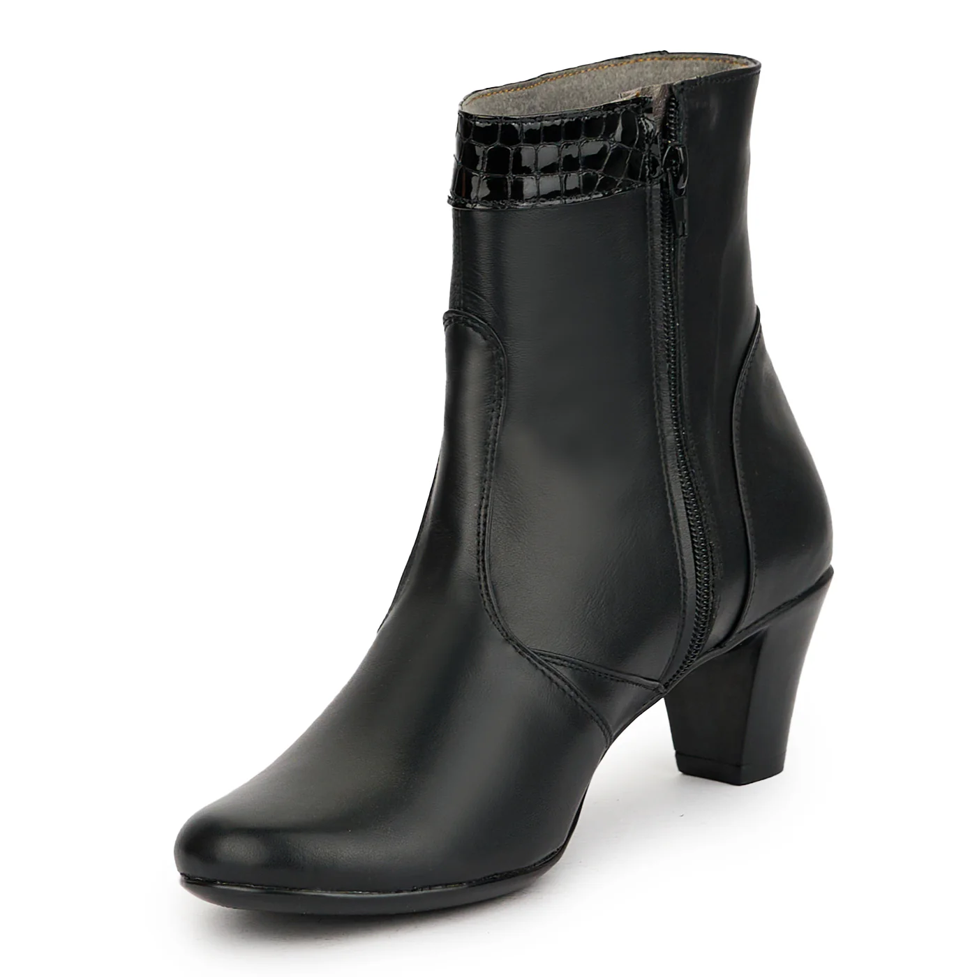 Botine dama din piele naturala neagra cu toc 6 cm 15083 - Image 3