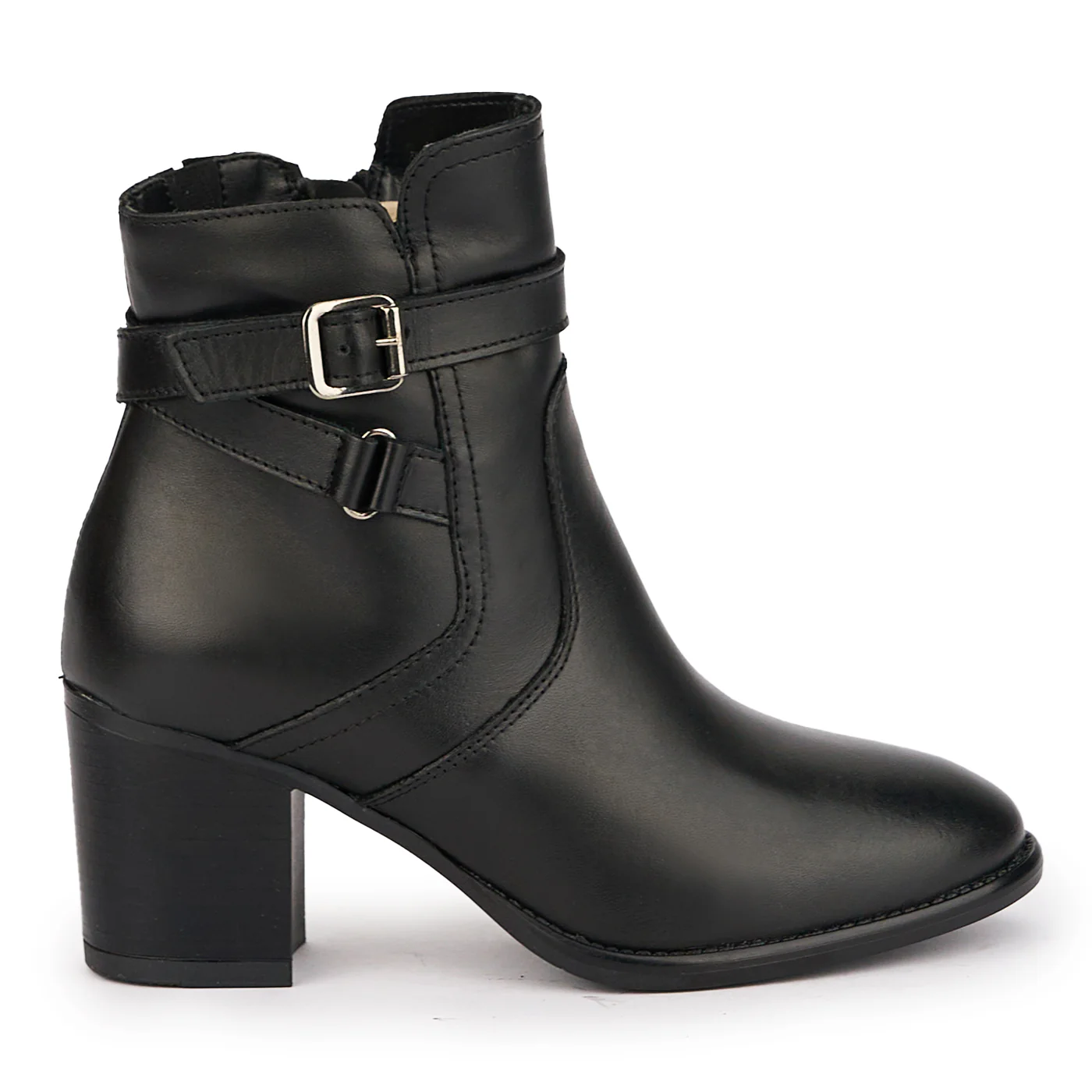 Botine dama din piele naturala neagra cu toc 7 cm 17009