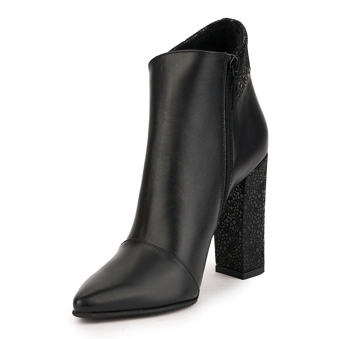Botine dama din piele naturala neagra cu toc gros 10 cm 16803 - Image 3
