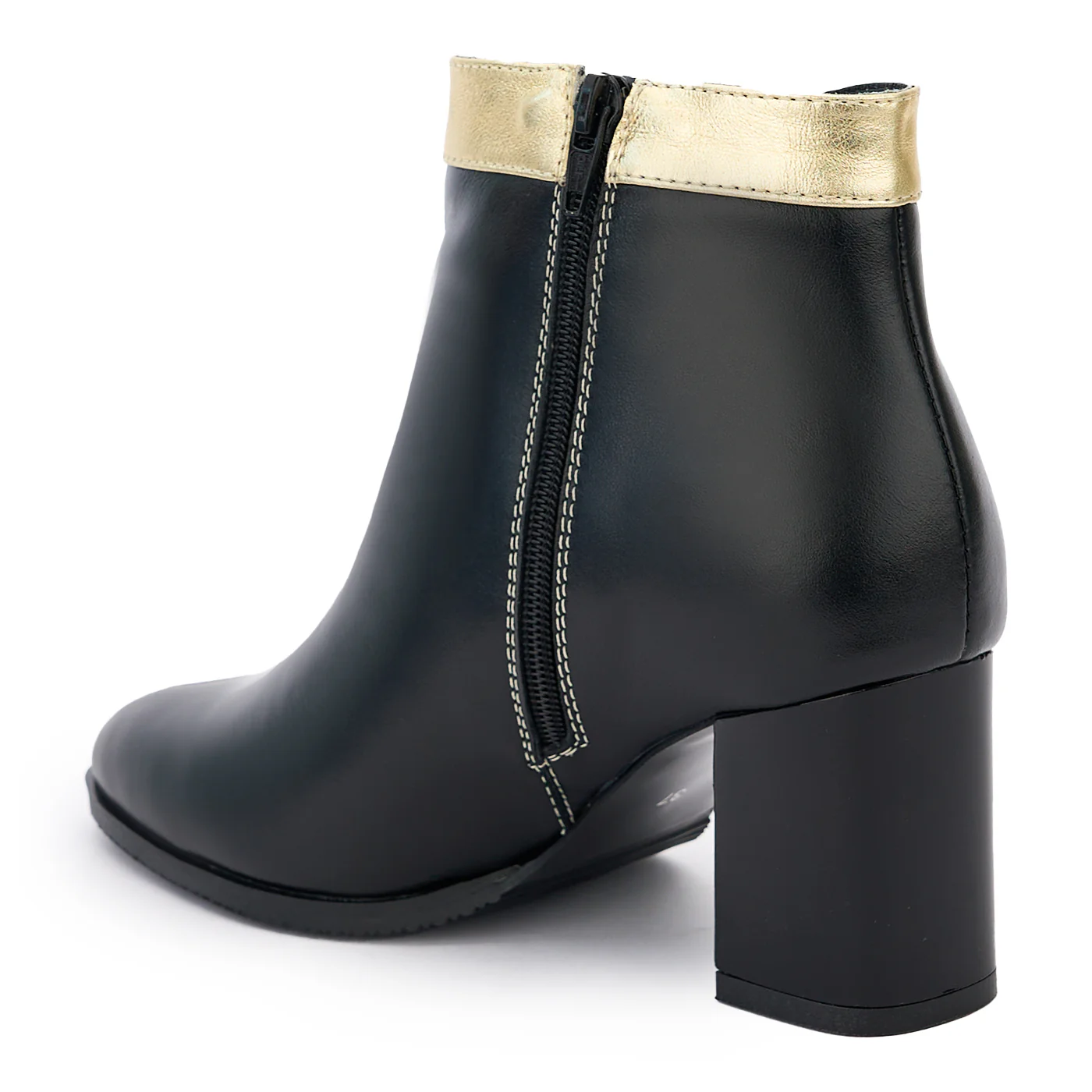 Botine dama din piele naturala neagra cu toc gros 14210 - Image 2